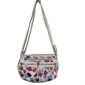 Brighton Purse White Multi Hearts Alligator Pattern Patent Leather Shoulder Bag